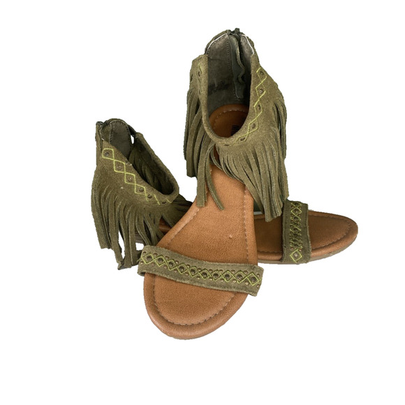 Minnetonka Womens Wedge Sandals Size 7 Green Suede Fringe Western Festival - Picture 5 of 12